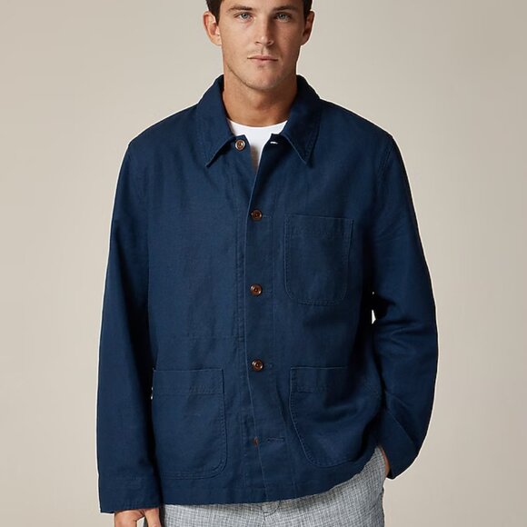 J. Crew Mens Cotton-linen blend chore jacket Small Nantucket Navy Color - Picture 1 of 5